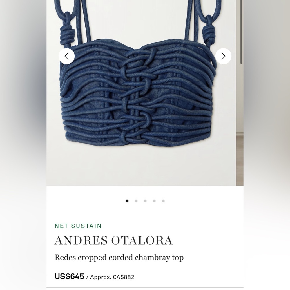 ANDRES OTALORA Redes cropped corded chambray top size 0 couture retail $645 - Picture 6 of 10